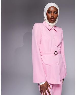 ASOS Co-ord Collared Button Down Blazer With Belt - Pink