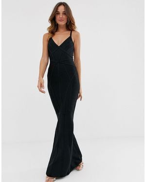 Lipsy Plunge Front Fishtail Bandage Maxi Dress - Black