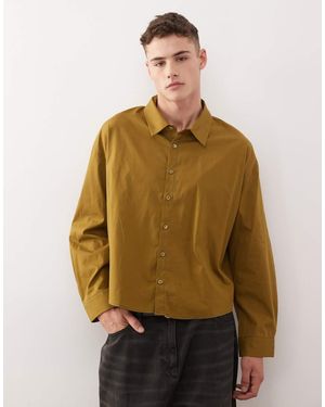 Reclaimed Vintage Boxy Cropped Shirt With Contrast Stitching - Natural