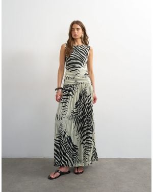 TOPSHOP Mesh Zebra Print Drop Waist Maxi Dress - White