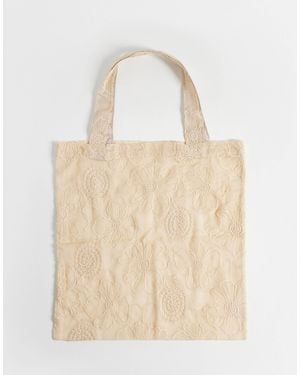 ASOS Sheer Floral Embroidered Tote Bag - Natural