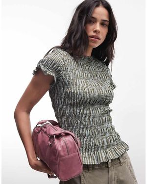 Daisy Street Shirred Short Sleeve Top - Multicolour