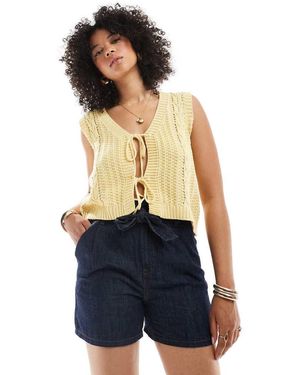 New Look Pantalones Cortos Vaqueros Con Cintura Paperbag De Tejido Suave De - Azul