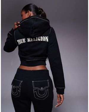 TRUE RELIGION Sudadera Corta Negra Con Capucha, Cremallera Y Pespuntes En Contraste Big T De (Parte De Un Conjunto) - Azul