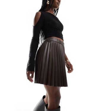 Vila Leather Look Pleated Mini Skirt - Black