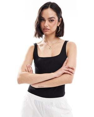 Pimkie Ribbed Cotton Square Neck Bodysuit - Black