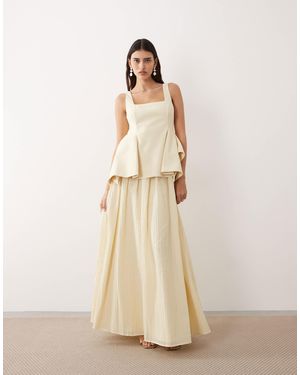 ARRANGE Square Neck Maxi Dress With Linear Jacquard Skirt - Natural