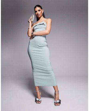 Vesper Vestido Semilargo Verde Ajustado Con Escote Palabra De Honor Y Detalle De Lazo De Bengalina De - Gris