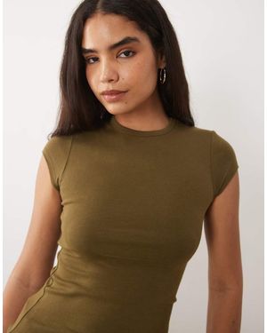 ASOS T-Shirt A Maniche Corte Aderente Kaki - Verde