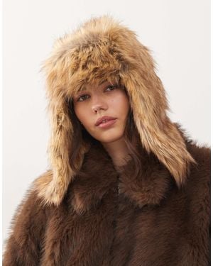Collusion Faux Fur Trapper Hat - Brown