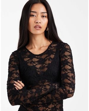 Pieces – body aus geblümter spitze - Schwarz