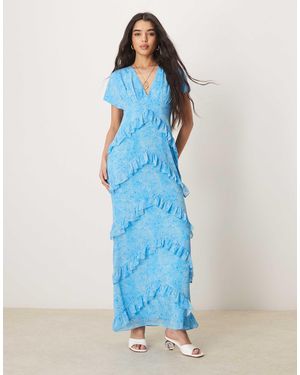 Pretty Lavish Chiffon Ruffle Maxi Dress - Blue