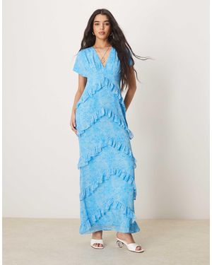 Pretty Lavish Chiffon Ruffle Maxi Dress - Blue