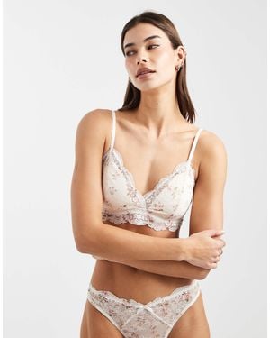Lindex Valerie Floral Printed Lace Padded Triangle Bralette - Natural