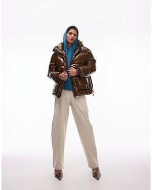 TOPSHOP Baggy High Rise Baggy Clear Coated Jean - Brown