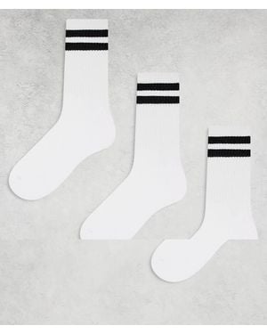 New Look 3 Pack Stripe Sport Socks - White