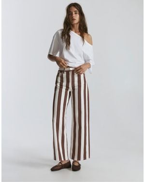 Pull&Bear Striped Straight-Leg Trousers - White