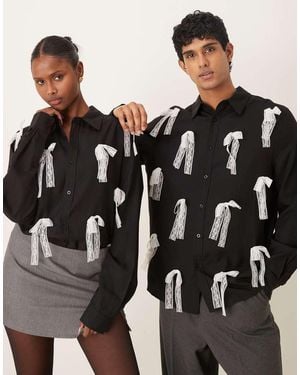 Sister Jane Unisex Contrast Lace Bow Shirt - Black