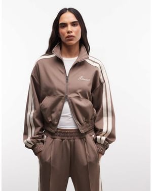 CERNUCCI Cropped-jacke mit stehkragen, doppelreißverschluss und ärmelstreifen, kombiteil - Braun
