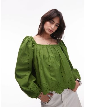 TOPSHOP Top à manches longues et détails ajourés - Vert