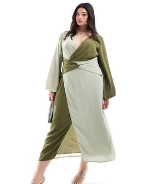 Pretty Lavish Curve Knot Front Contrast Midi Dress - Green