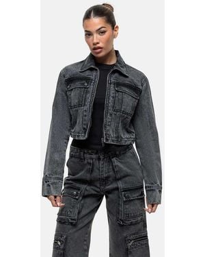 Good For Nothing Co-ord Cropped Denim Jacket - Grey