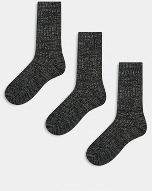 New Look Pack De 3 Pares De Calcetines Caquis De Canalé Grueso De -Verde - Negro