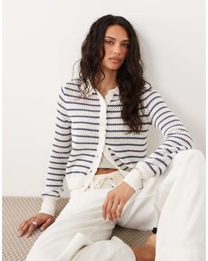 Abercrombie & Fitch Fitted Knitted Cardigan With Crochet Collar - Natural