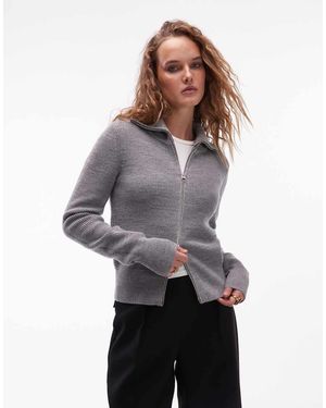 ARKET Cárdigan Con Solapas Anchas Y Cremallera Delantera De Lana Pura De - Gris