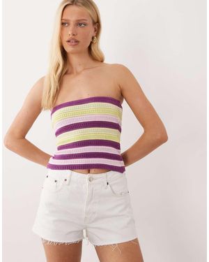 Mango Teen Knitted Off Shoulder Top - Purple