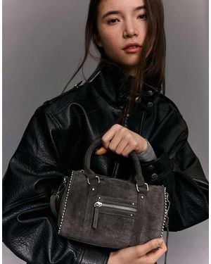 Bershka Faux Suede Bowling Bag - Black