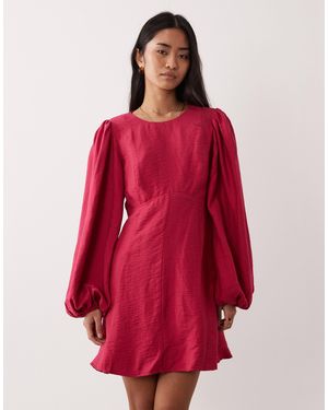 Nobody's Child Nicki Occasion Round Neck Puff Sleeve Mini Dress - Red