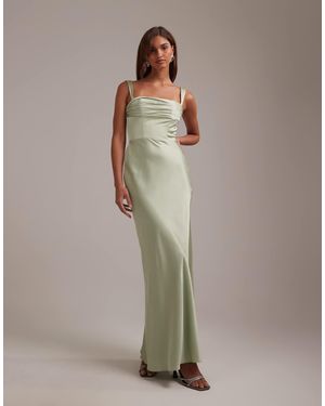 ASOS Bridesmaids Satin Draped Bust Maxi Dress With Column Skirt - Brown