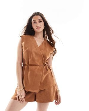 Object Faux Suede Pull On Shorts Co-ord - Brown