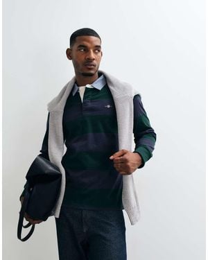 GANT Polo Rugby Grueso A Rayas En Verde Tartán - Azul