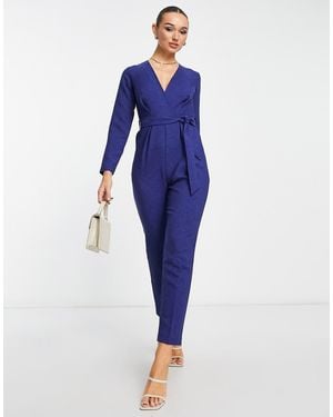 Closet Tie Waist Kimono Jumpsuit - Blue