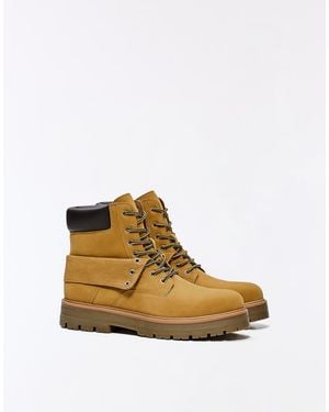 Bershka Lace-up Worker Ankle Boots - White