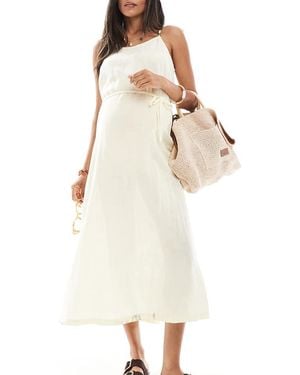 Mama.licious Mamalicious Maternity Textured Strappy Midi Dress With Tie Waist - White