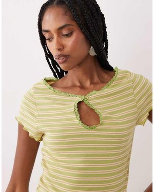 Miss Selfridge Gestreepte Top Met Korte Mouwen En Uitsnijding, Deel Van Co-Ord Set - Naturel