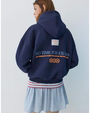 Pull&Bear Round Neck Graphic Sweatshirt - Blue