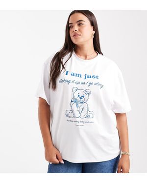 Renee Studio Camiseta Blanca Extragrande Con Estampado Gráfico De Peluche Exclusiva De Plus - Blanco