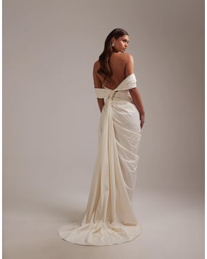 ASOS Taffeta Draped Bardot Tie Back Maxi Wedding Dress - Brown
