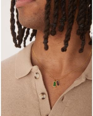 ASOS Waterproof Stainless Steel Necklace With Double Baguette Pendant - Brown
