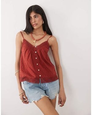 New Look Button Down Lace Cami Top - Red