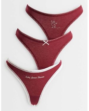 ASOS 3-Pack Christmas Katoenen String Met Kanten Afwerking En Silly Season-Borduursel - Rood
