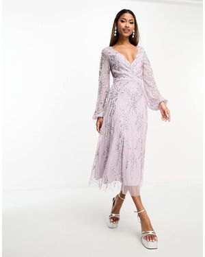 Beauut Bridesmaid Embellished Wrap Front Midi Dress - Pink