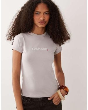 Calvin Klein Slim Fit T-Shirt With Heart Logo - Brown
