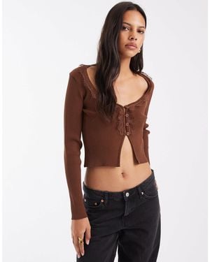 ASOS Knitted Lace Trim Cardigan - Red