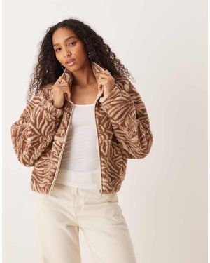 Roxy Blurry Cloud Print Full Zip Relaxed Fleece - Brown
