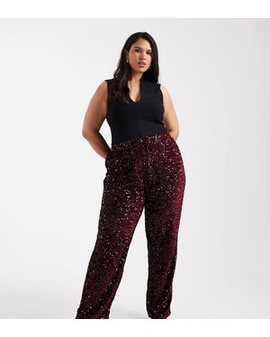 Pieces Plus Pieces Curve Wide Leg Velour Sequin Trousers - Black
